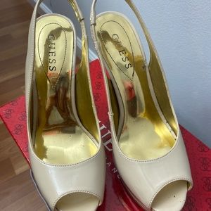 Guess, size 6, nude, patent leather stiletto heel